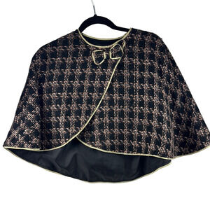 I.C.E. Elegant Black and Cream Plaid Cape with Bow at Closure